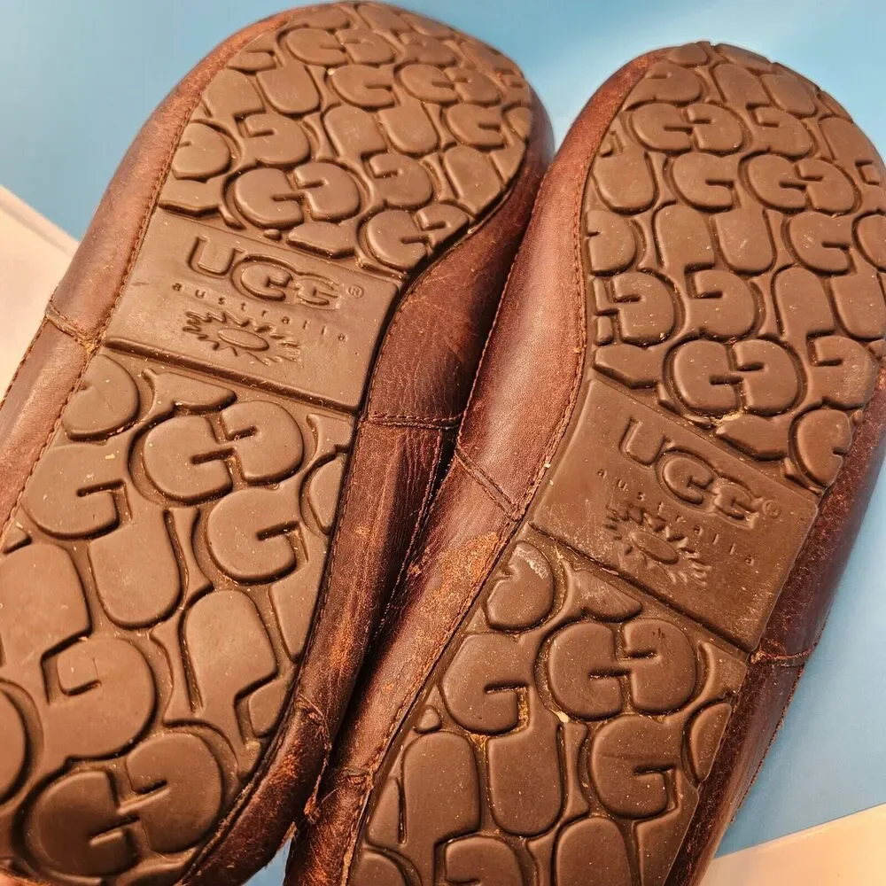 UGG Ascot Pebbled Leather Sheepskin Lined Slipper Moccasins Shoes‎ Mens 12